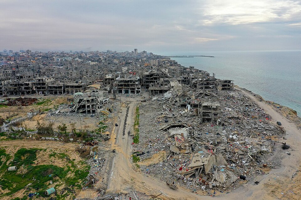 Aerial view of destruction in Beach refugee camp, Gaza Strip, July 2024