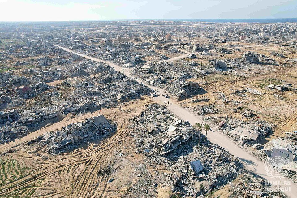 Aerial view showing destruction in Rafah after Israeli forces withdrawal and as the ceasefire took hold, Gaza Strip